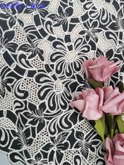Kain Renda Bordir Motif Bunga Laser Dalam Warna Hitam Putih Two Tone 114cm