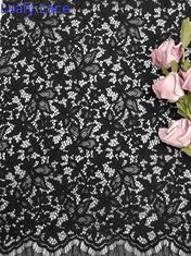 3D 57 Inch Black Floral Corded Lace Fabric Dengan Handfeel Lembut