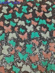 Kupu-kupu Berwarna-warni Kualitas tinggi Lembut Sequin Kain bordir Pattern Piece Dye Mesh Ground Untuk Pakaian Mode