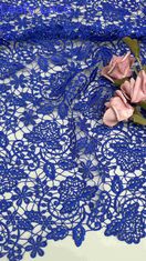 100% Poly Royal Biru Kualitas Tinggi Bunga Kimia bordir renda Kain Untuk Wanita Pakaian Mode Pakaian