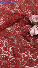 Kualitas tinggi Warna merah bertali bersinar Bunga Scalloped Edge renda Kain oleh Yard Gaun untuk mode