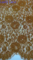 Warna coklat Chenille benang bunga Scalloped Edge renda kain By The Yard gaun untuk wanita gaun