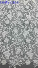 Full Width Chemical Embroidery Fabric In White Floral Patterns Corded Textures Untuk Pakaian Wanita Mode