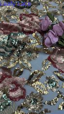 Kain bordir sequin berdaun tahan lama dan elegan Batik bordir sequin berwarna-warni