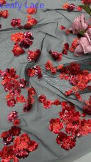 Koleksi Baru Sequin Merah Kain renda bordir 3D Bunga Elegant Kain bordir pernikahan