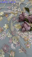 Daun renda Sequin Kain bordir 3D Bunga elegan dan bernafas Kain acara mewah