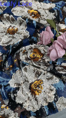 Bunga Sequin bordir renda kain Daun 100% poliester Disesuaikan Koleksi Baru