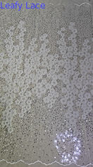 Kain bordir berbalung poliester Sequin renda Spandex putih 100% renda bordir