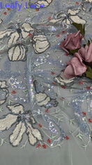 Mesh Ground Leafy Sequins Kain renda untuk Bernafas elegan Gaun makan malam berkualitas tinggi Kain bersinar