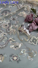 Mesh Ground Sequin Embroidered Lace Fabric for Elegant Breathe High Quality Dinner Gowns Fabric
