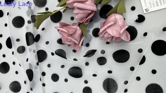 Printed Lace Fabric Spotted Patten Mesh Ground Untuk Gaun Napas Desain