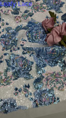 Kain Bordir Payet Berwarna-warni 100% Poliester Gaya Prancis Mewah Floral