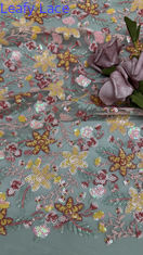 3D Flower Lace Fabric Mesh Lace For Gowns 100% Polyester Warna-warni Sequin Bordir Kain