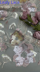 Koleksi Baru Sequin kain bordir Flower Mesh Ground untuk Pakaian Gaun Desain Fashion