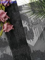 Kain Renda Bordir Garis Hitam Metalik Lurex Garis Geometris Perak