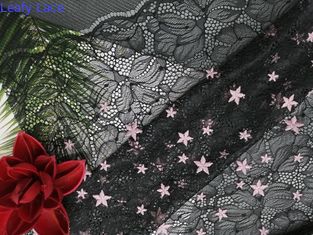 Pink Star Pattern Bordir Kain Renda Bersih Untuk Pakaian Wanita
