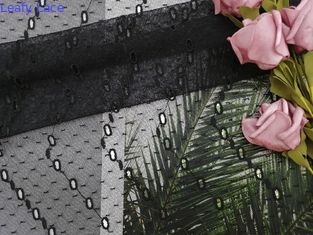 Kain Renda Jala Hitam Polyester Dot Bordir Kain Eyelet Mesh