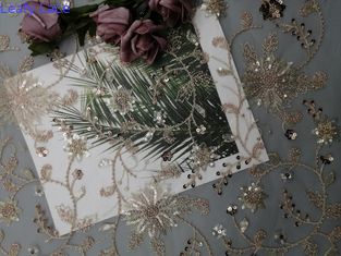 Pink Floral Sequin Party Beaded Embroidery Fabric Untuk Gaun Pernikahan