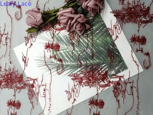 Kain Renda Bordir Tulle Mesh Merah Untuk Gaun Gadis