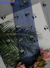 Kain cetak Royal Blue Metallic Flocked Lace Glitter Tulle Mesh Foil