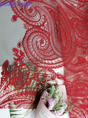 Gaun Pengantin Jala Tulle Merah Bordir Kain Renda Paisley