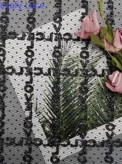 Black Flocked Glitter Tulle Lurex Bordir Kain Renda Metalik