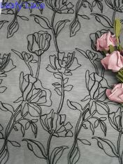 Corded Black Embroidery 3D kain renda bunga Flower Tulle Mesh