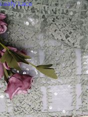 ODM Hijau Transparan Payet Crochet Lace Fabric Corded Mesh