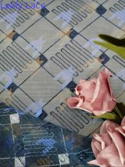 Warna Navy 125CM Digital Printed Lace Fabric Grid Tulle