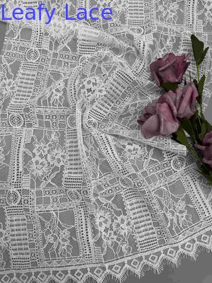 140CM White Geo Floral Lace Fabric In Nylon Cotton Composition AZO Free