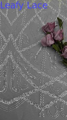 Pearls And Tulle Mesh Fabric Embroidery Fabric For Evening Dress Garment Brands Garment Factories