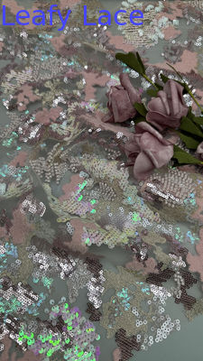 Sequin Lace Fabric Leafy Sequin Floral Elegant And Breathe Embroidered Lace Fabric Luxury Occasion Fabric