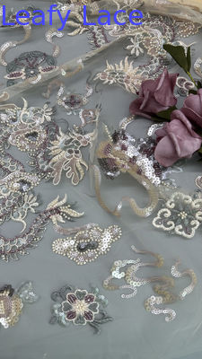 Mesh Ground Sequin Embroieded Lace Fabric For Elegant Breathe Dinner Gowns Fabric