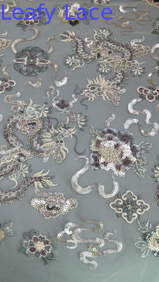 Mesh Ground Sequin Embroieded Lace Fabric For Elegant Breathe Dinner Gowns Fabric