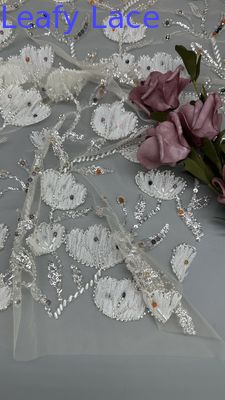 Bead Luxury Leafy Mesh Ground Embroidered Sequin Fabric Floral  For East Culture Occasion