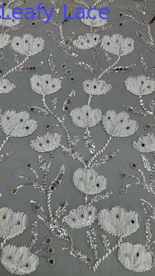 Bead Luxury Leafy Mesh Ground Embroidered Sequin Fabric Floral  For East Culture Occasion