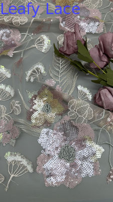 New Collection Sequin Embroidered Fabric Floral Mesh Ground for Garments Gowns Fashion Design