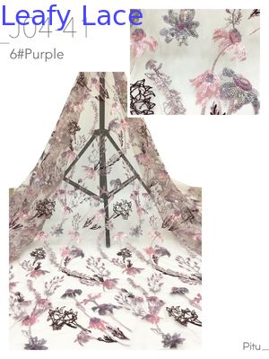 Leafy Eest Culture Sequin Embroidered Fabric 3D Floral Mesh Ground For Ladies Gowns Luxary Fabric