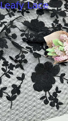 Leafy Embroidered Lace Mesh Baroque Floral Patterns for Romantic Formal Gowns