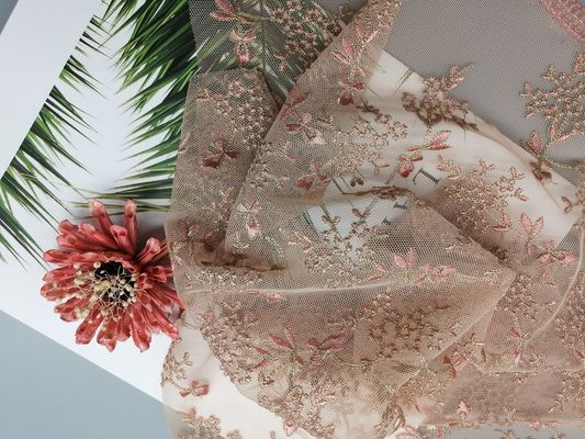 Small Floral Tulle Mesh Colored Embroidered Lace Fabric By The Yard