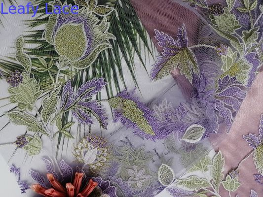 Floral Colored Embroidered Lace Fabric For Women Garment
