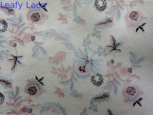 Floral Colored Embroidered Lace Fabric For Women Garment