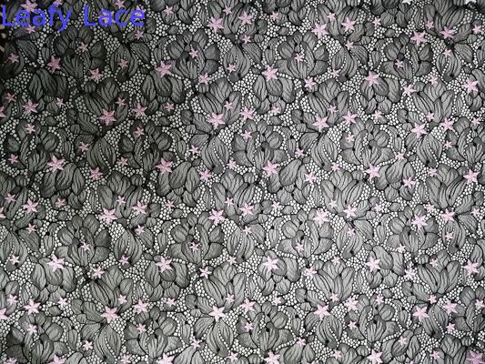 Pink Star Pattern Embroidered Net Lace Fabric For Lady Garment