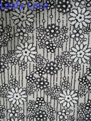 White Black Contrast Party Sequin Embroidered Fabric