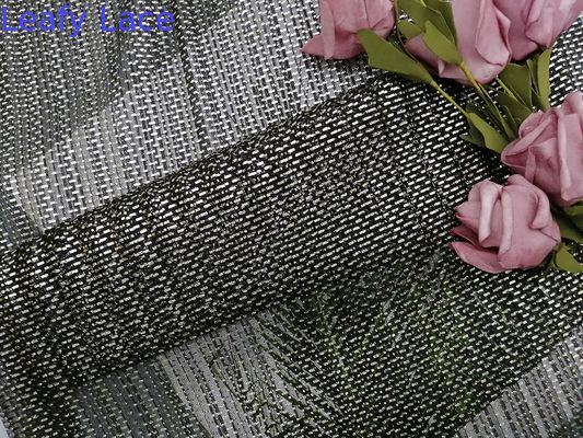 Pleated Tulle Foil Printed Black Glitter Mesh Fabric For Lady Evening Dress