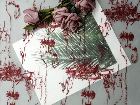 Tulle Mesh Red Embroidered Lace Fabric For Girl Dress