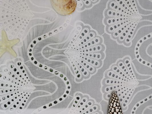 White Bridal Lace Shell Pattern Embroidered Eyelet Fabric 100% Cotton
