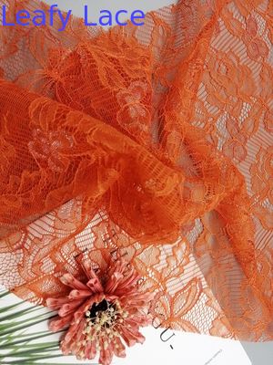 Orange Nylon Delicate French Chantilly Lace Fabric For Women Dress