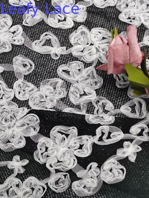 White Black Contrast Color Flower Embroidered Lace Fabric Applique