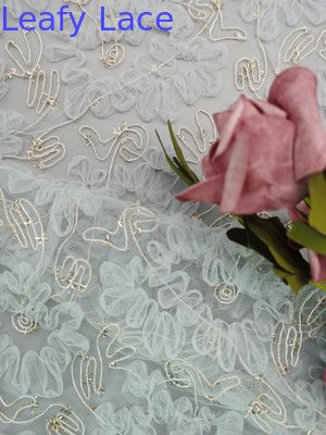 Blue Crochet Lace Fabric Metallic Cording Tulle Embroidery Women Dress Fabric